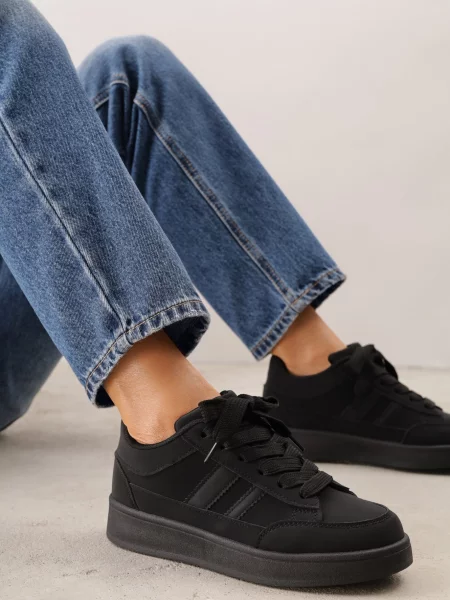 Sneakers Basic cu dungi laterale Adila negri