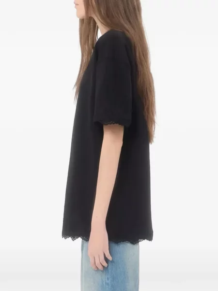 Tricou Valentino Garavani cu broderie din dantelă negru