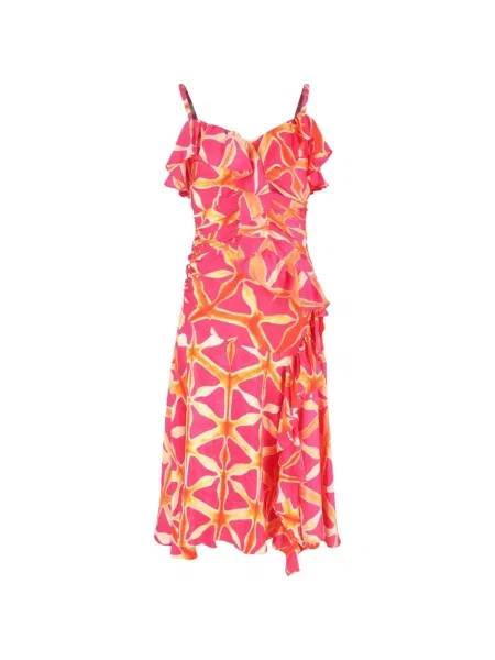 Rochie midi Ulla Johnson cu volane până la genunchi de costum roz