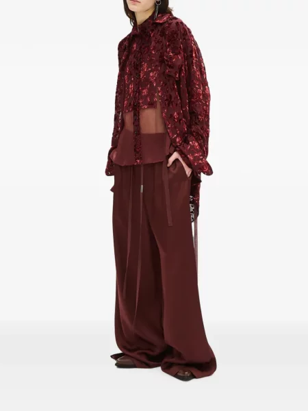 Pantaloni Ann Demeulemeester din satin cu cordon roșu