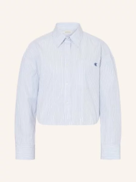 Bluzka krótka z kieszenią na piersi i wyhaftowanym logo Calvin Klein Jeans biała