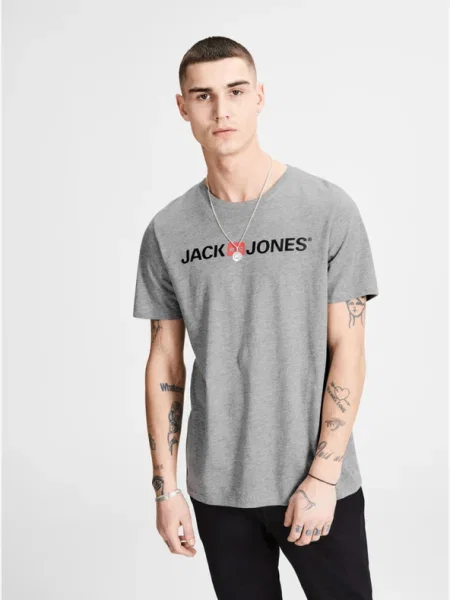 JACK & JONES Tricou negru / roșu pastel / amestecat gri