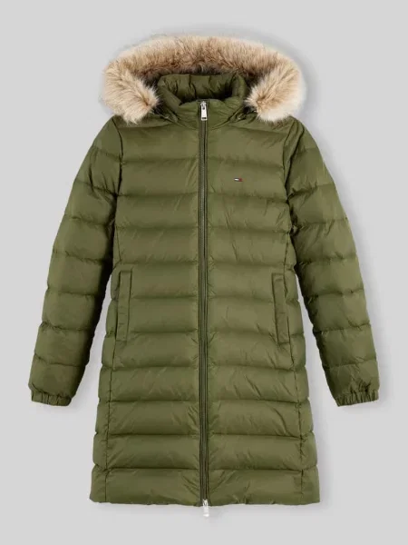 Płaszcz puchowy z odpinanym kapturem Tommy Jeans oliwkowy