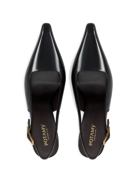 Pantofi cu toc Potamy din piele cu cataramă negru