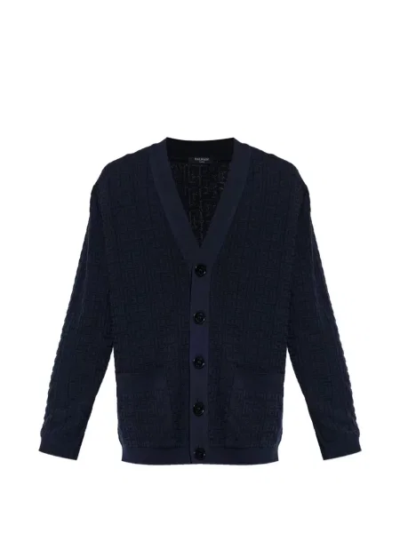 Kardigan Balmain z dekoltem w serek żakardowy niebieski
