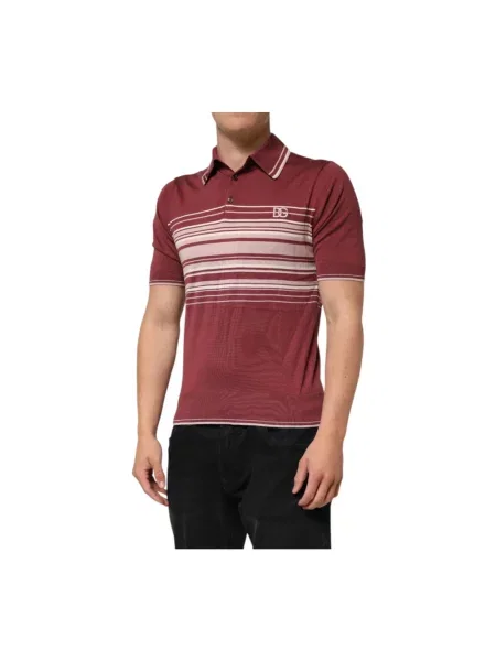 Koszulka polo Dolce And Gabbana w paski z paskiem czerwona