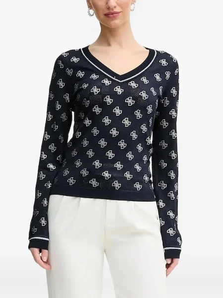 Суитчър Guess с V-образно деколте с автограф синьо