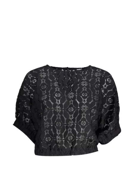 Decupat top Desigual cu model floral din dantelă negru