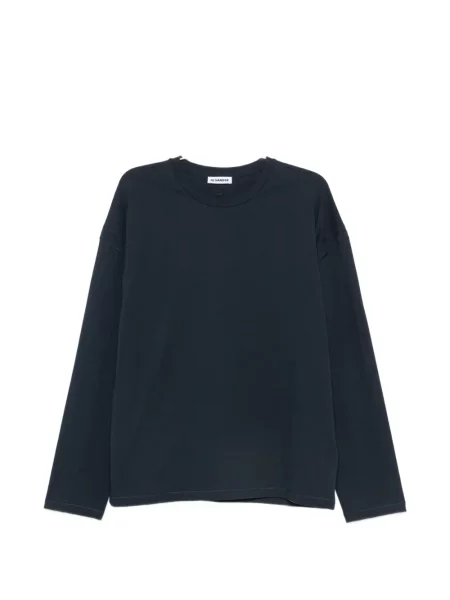 Lung tricou Jil Sander cu autograf albastru