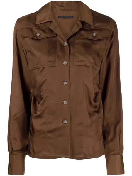 Cămașă Helmut Lang din satin lungă maro