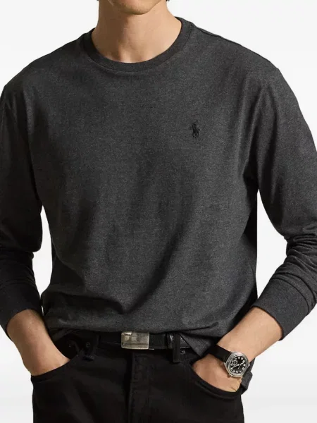 Дълго поло тениска Polo Ralph Lauren бродирана сиво