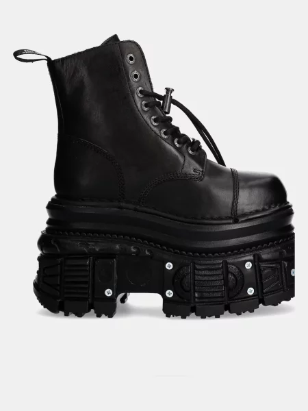 New Rock workery skórzane CRUST NEGRO + TANK NEGRO TORNILLOS na platformie czarny