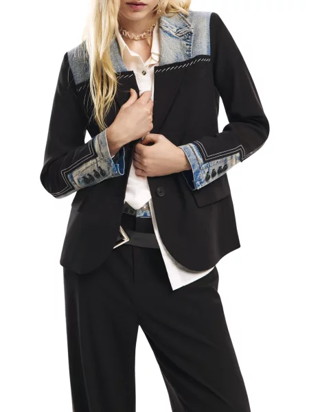 Kołnierzykowy kurtka Desigual z dekoltem w serek z klapą czarna