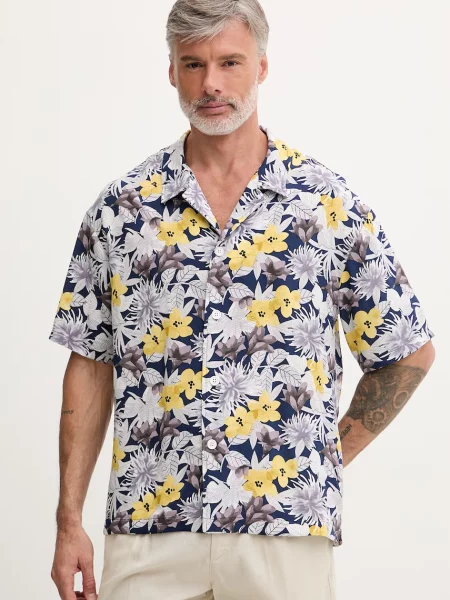 HUGO cămașă de plajă pentru bărbați BEACH SHIRT RELAXED galben