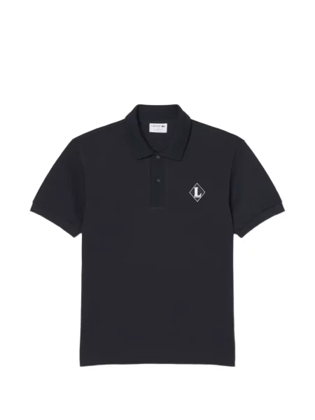 Polo Lacoste scurt cu autograf negru