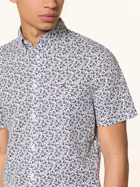 Tommy Hilfiger Košile S Krátkým Rukávem Regular Fit Z Lnu / tmavě modrá bílá
