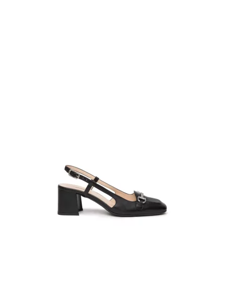 Czółenka Nerogiardini z otwartą piętą skórzana czarna