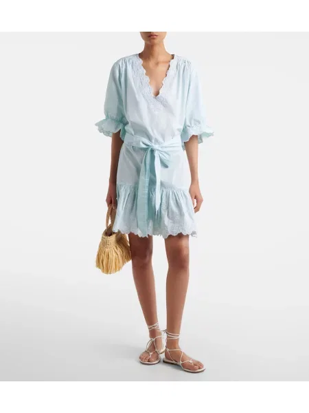 Rochie Juliet Dunn cu broderie din poplin albastru