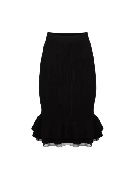 Spódnica midi Nina Ricci wełniana z falbankami do kolan czarna