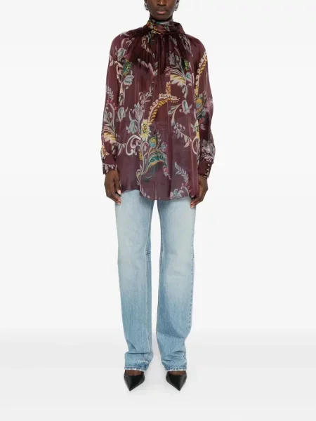 Bluză Etro de mătase cu imagine cu model paisley roșu