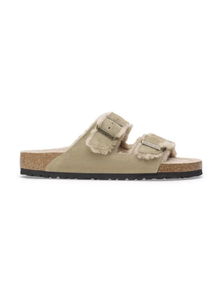 Birkenstock klapki zamszowe Arizona Shearling beżowe