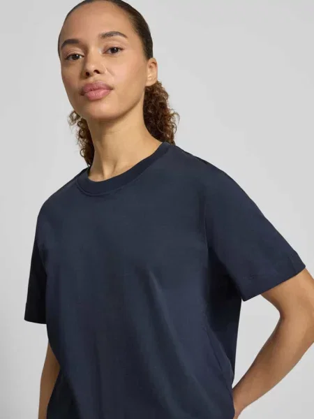 T-shirt z okrągłym dekoltem model ‘ESSENTIAL’ Selected granatowa