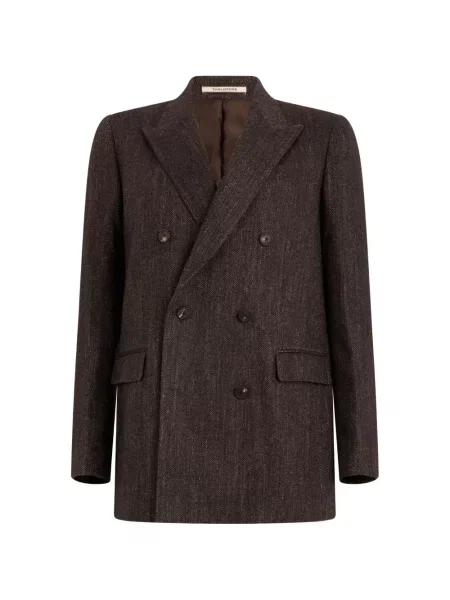 Geacă Tagliatore cu model herringbone cu două rânduri de nasturi maro
