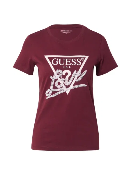 GUESS Tricou roz pastel / merlot / alb roșu