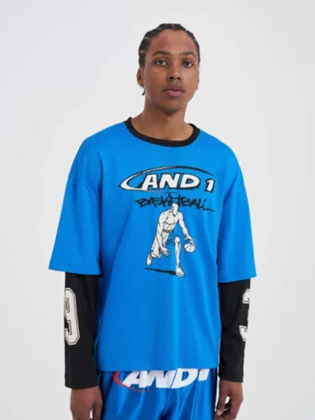 Tricou albastru / negru alb