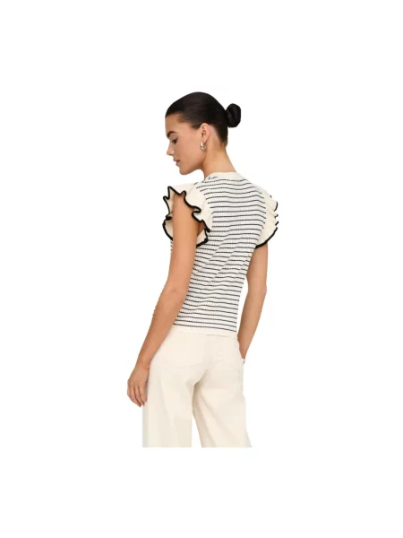 Dzianinowa bluzka Jacqueline De Yong w paski bez rękawów beżowa