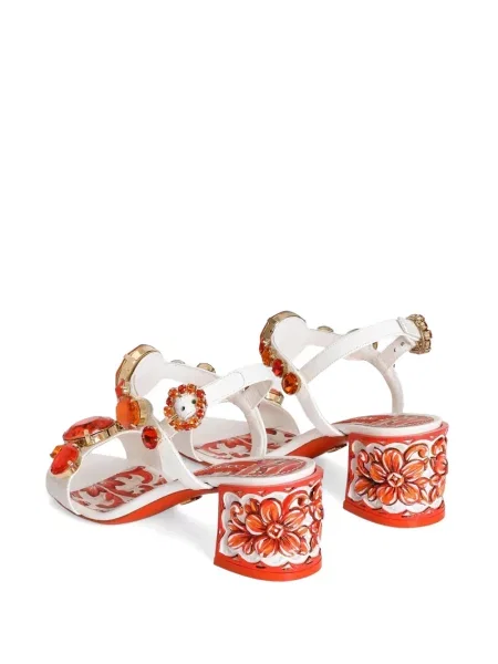 Δερμάτινα σανδάλια Dolce & Gabbana με κέντημα από λουστρίνι λευκό