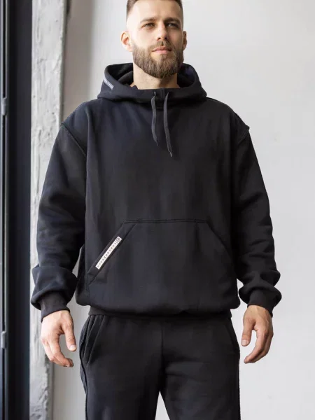 Мужское однотонное худи чорна