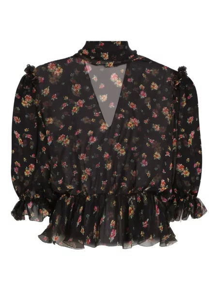Bluză Dolce & Gabbana cu model floral cu volane negru