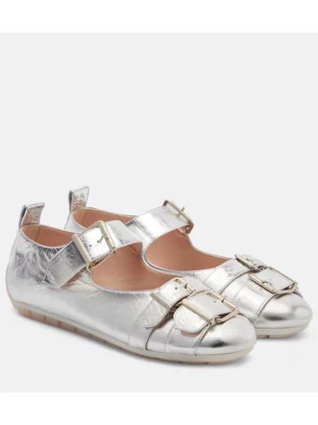 Balerini Simone Rocha din piele cu cataramă argintiu