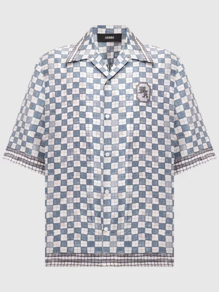 Сорочка із шовку в клітинку Amiri синя