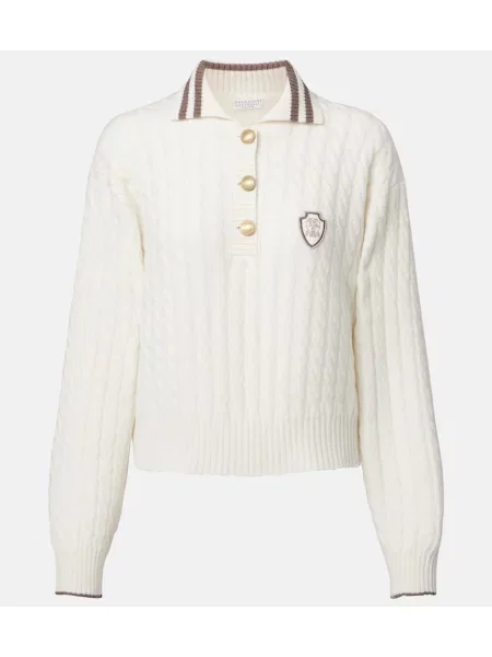 Pulover Brunello Cucinelli din cașmir alb