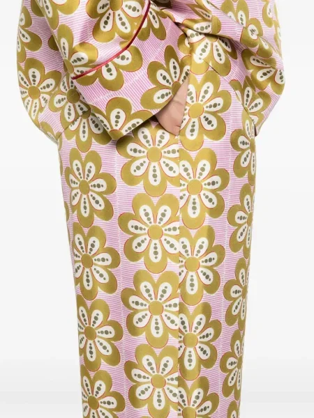 Pantaloni La Doublej de mătase cu model floral cu imagine roz