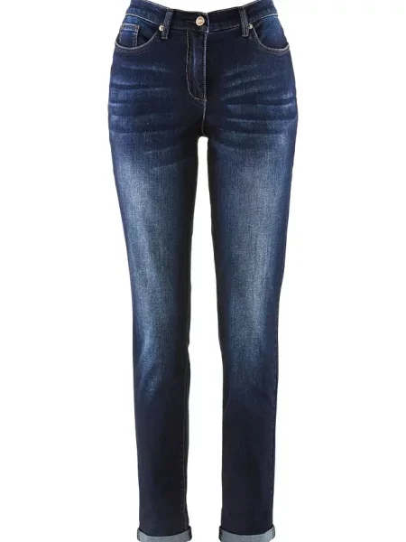 Dżinsy ze stretchem o kroju boyfriend mid waist niebieskie