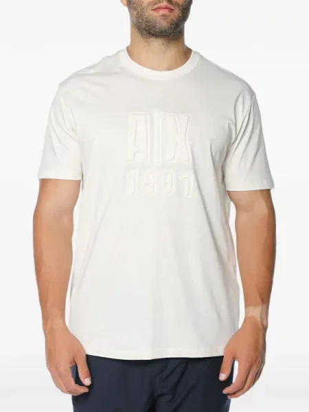 Tricou Armani Exchange cu decolteu rotund cu autograf alb
