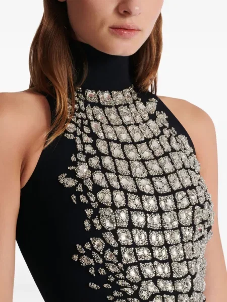 Rochie maxi Balmain cu crăpătură de costum negru