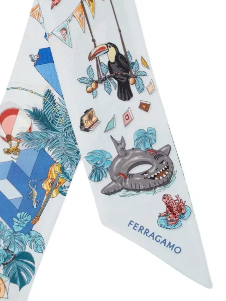 Šilkinis raštuotas šalikas Ferragamo mėlyna