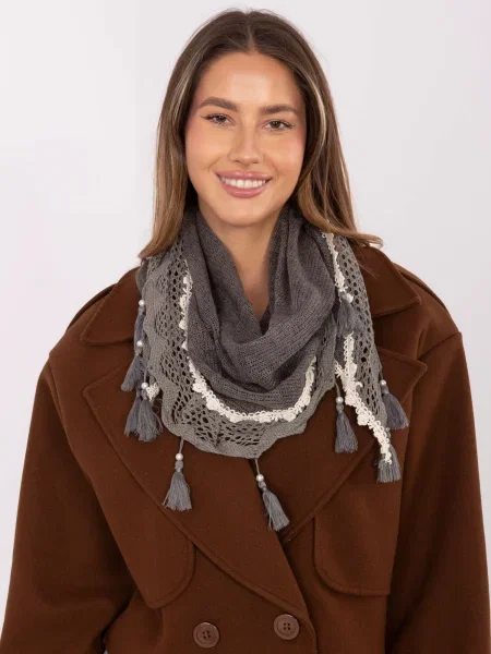 Šal Factory Price na rese s čipkom siva