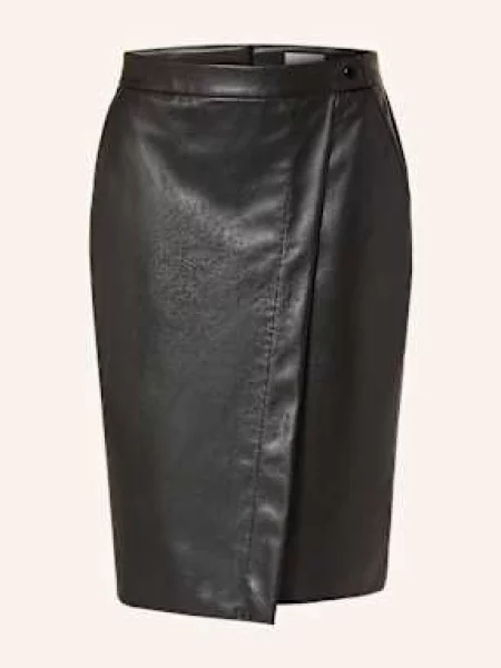 Milano Italy Spódnica Skórzana W Stylu Kopertowym schwarz czarna