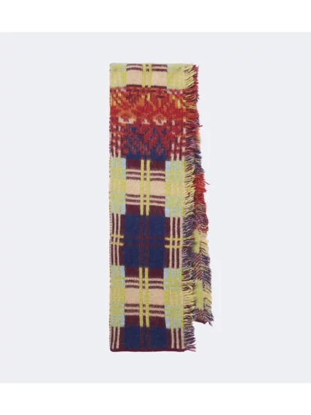 Fular Dries Van Noten cu franjuri de lână în carouri