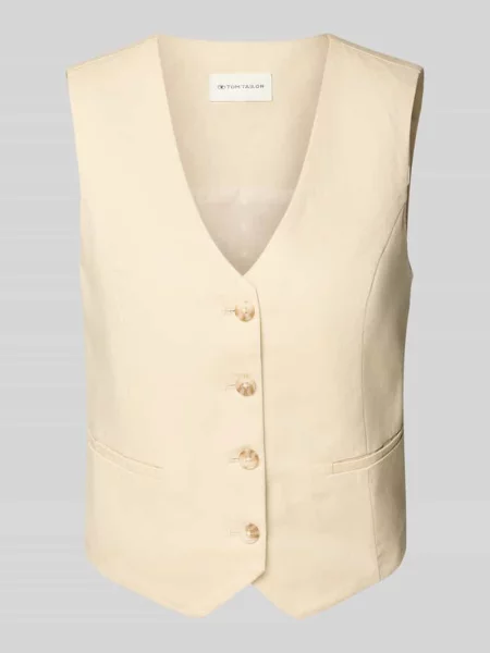 Kamizelka garniturowa o kroju slim fit z twillu Tom Tailor beżowa