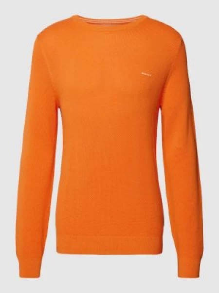 Sweter z dzianiny z okrągłym dekoltem i wyhaftowanym logo Gant pomarańczowy
