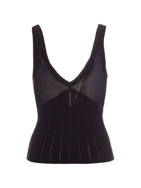 Плетен топ Sessun с V-образно деколте черно