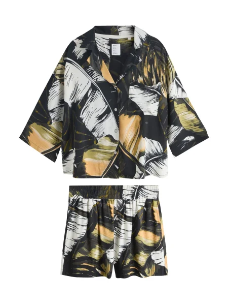 Next Pijama oliv / portocaliu pastel / negru / murdar alb