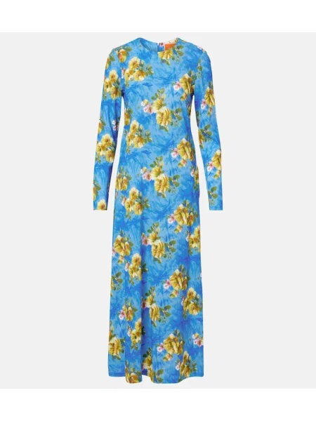 Rochie maxi La Doublej cu model floral de costum albastru