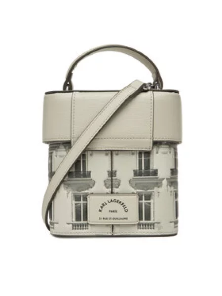 Karl Lagerfeld Ročna torbica Essentials Maison / svetlo siva / črna bež